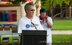 President George Osterhout speaks at company picnic